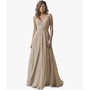 Chiffon Bridesmaid Dress Long For Women V Neck Formal Wedding Party Dress Size14